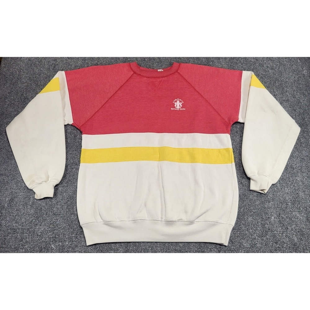 Vintage Giorgio Beverly Hills 80s Sweatshirt Color Block Red Striped Size Large